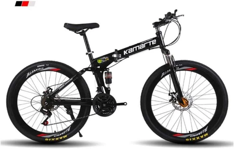 دوچرخه کوهستان مردانه، چرخ‌های پره‌ای 26 اینچی، فریم فولادی کربنی، دوچرخه تاشو دو کمک فنره 21/24/27 سرعته، مناسب برای همه، آبی