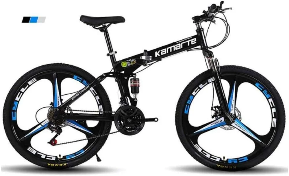 دوچرخه کوهستان مردانه، چرخ های 24 اینچی 3 پره، فریم فولادی کربنی، دوچرخه تاشو دو کمک فنره 21/24/27 سرعته یونی‌سکس با ترمز دیسکی