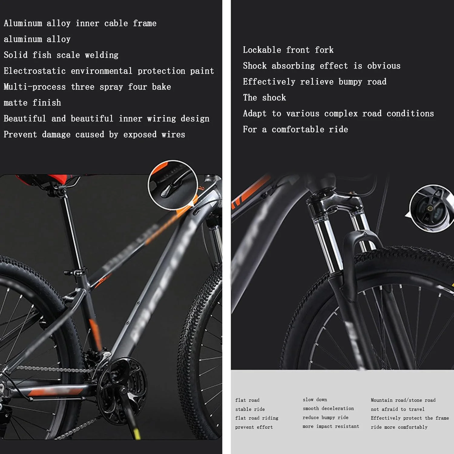 دوچرخه کوهستان 26 اینچی با دنده متغیر، دارای سیستم جذب شوک، ترمزهای دیسکی دوبل مکانیکی و فریم فولادی کربنی برای بزرگسالان - قرمز 27.5