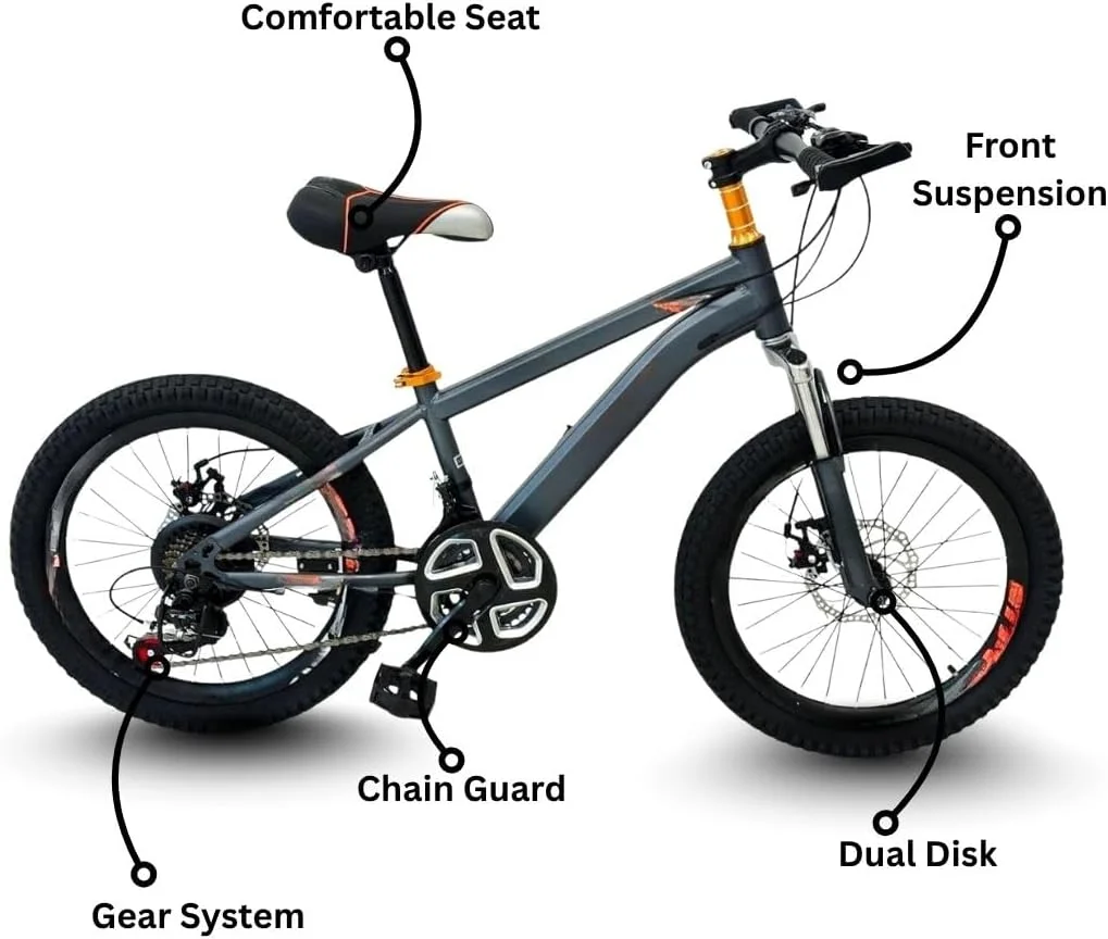 دوچرخه کوهستان | 20 اینچ | خاکستری | ترمز دیسکی | 7 دنده | لاستیک های آج دار | دوچرخه کوهستان جوانان