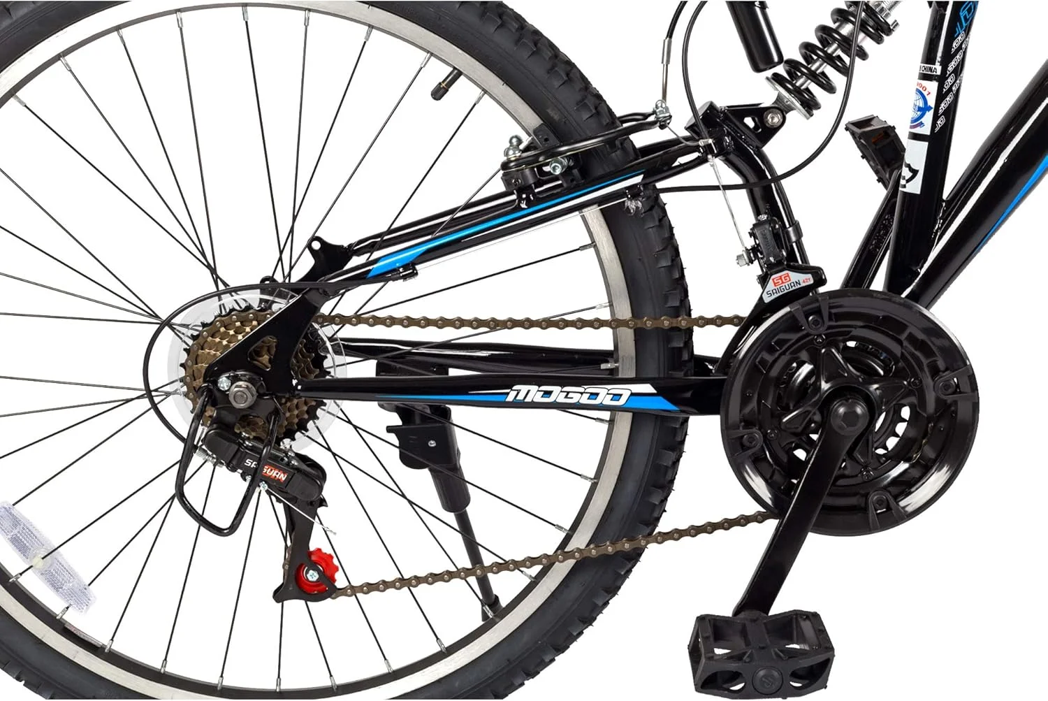 دوچرخه کوهستانی دو کمک فنره Mogoo Journey، سایز 24/26 اینچ، 21 دنده، مناسب بزرگسالان، ترمز وی، MTB با سیستم تعلیق کامل، مناسب آقایان و بانوان، 21 دنده