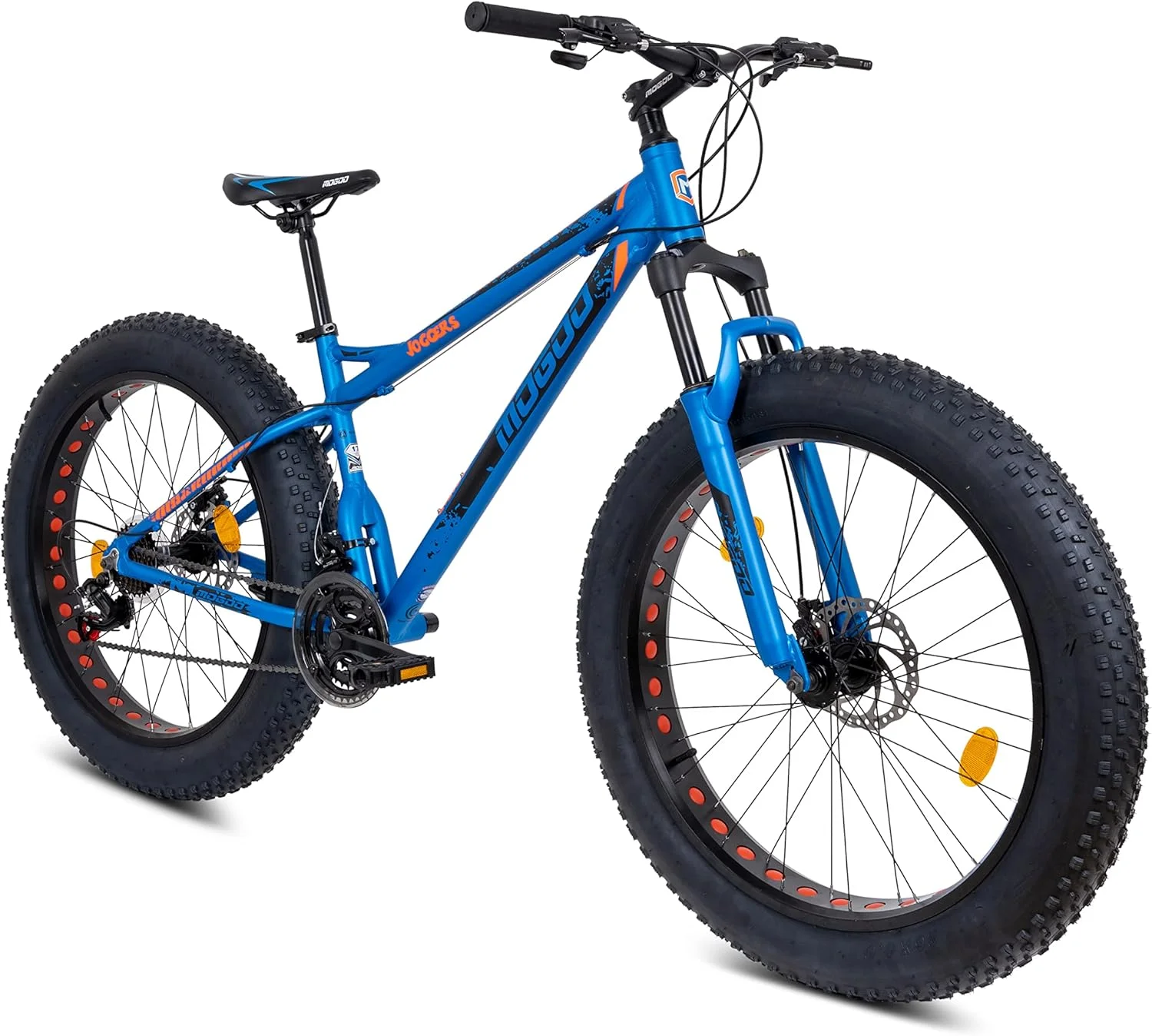 دوچرخه کوهستانی تایر پهن Mogoo Joggers آلیاژی 26 اینچی مردانه، دوچرخه تایر پهن، دوچرخه بزرگسال، لاستیک های آج دار پهن 4 اینچی، سیستم دنده 21 سرعته Shimano، فریم آلیاژی، ترمز دیسکی، صندلی قابل تنظیم