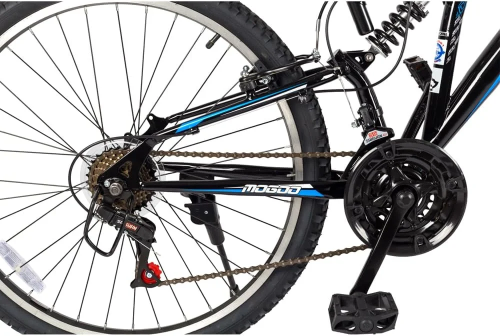 دوچرخه کوهستانی دو کمک فنره Mogoo Journey سایز 26 اینچ، 21 دنده، دوچرخه بزرگسال، ترمزهای V-Brake، MTB با سیستم تعلیق کامل، دوچرخه برای بزرگسالان