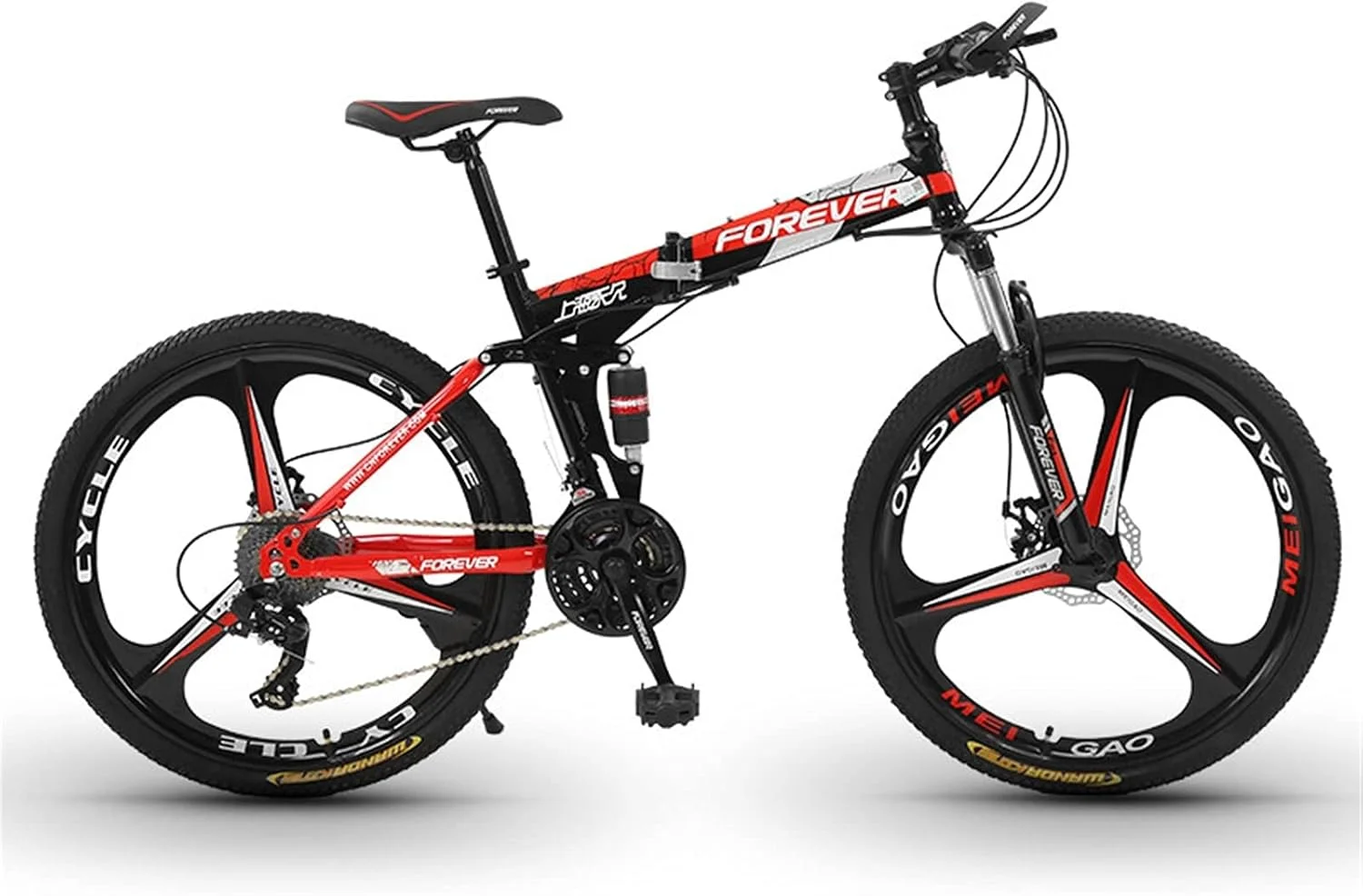 دوچرخه کوهستانی تاشو با سه پره، دارای سیستم جذب ضربه دوبل در جلو و عقب