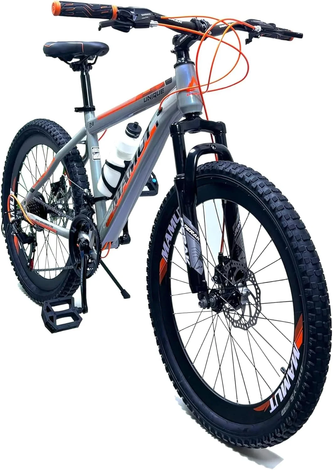 دوچرخه کوهستانی ماموت - سایز 24 اینچ مناسب جوانان و بزرگسالان، 7-21 دنده ترنری ساخت DerakBikes (24، نارنجی)