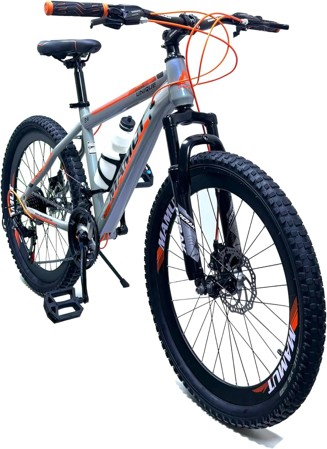 دوچرخه کوهستانی ماموت - سایز 24 اینچ مناسب جوانان و بزرگسالان، 7-21 دنده ترنری ساخت DerakBikes (24، نارنجی)