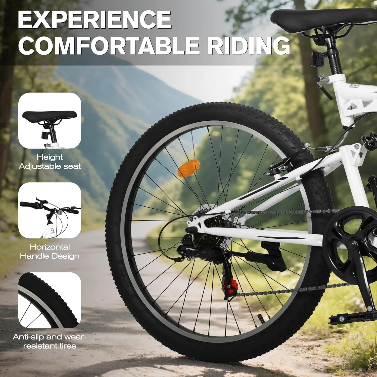 دوچرخه کوهستان برای بزرگسالان، سایز 26 اینچ، 7 دنده، دارای سیستم تعلیق دوگانه، ترمز وی-بریک دوگانه، در رنگ های مختلف