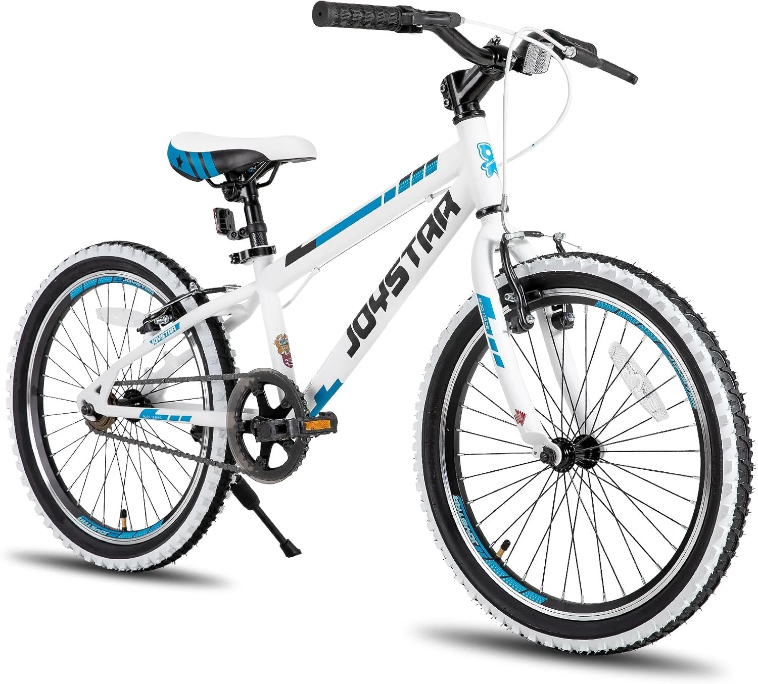 دوچرخه کودکانه ۲۰ اینچی JOYSTAR Lubbock مناسب پسران و دختران ۷ تا ۱۰ سال، دوچرخه کوهستانی Hardtail ۲۰ اینچی با فریم فولادی و سیستم محرکه تک سرعته به همراه پایه نگهدارنده، دوچرخه ۲۰ اینچی سفید