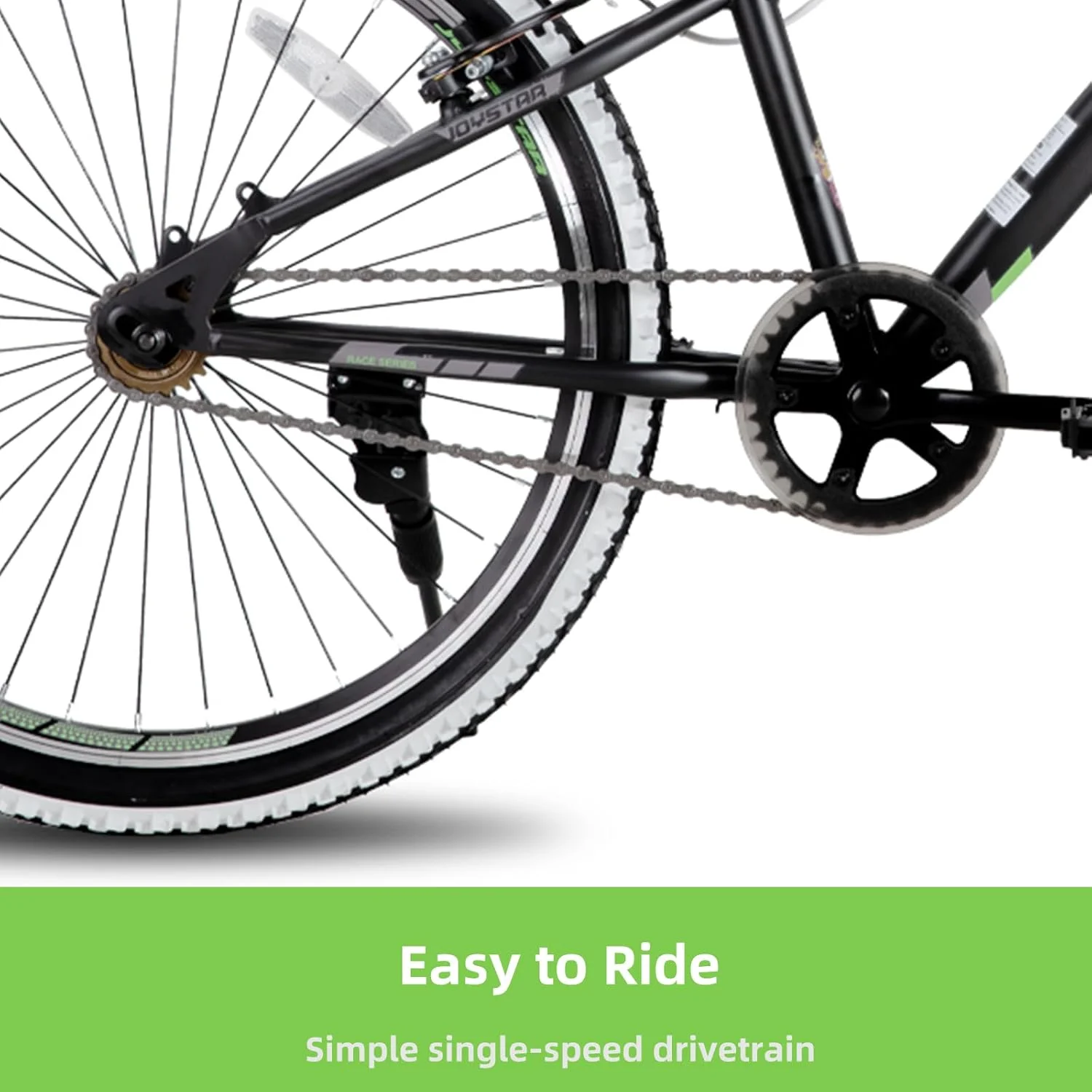 دوچرخه بچه گانه JOYSTAR Lubbock سایز 24 اینچ مناسب پسران و دختران 9 تا 12 سال، دوچرخه کوهستانی Hardtail 24 اینچی با فریم فولادی و سیستم تک سرعته به همراه جک، دوچرخه 24 اینچی مشکی