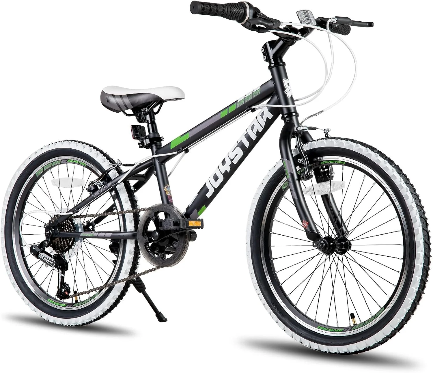 دوچرخه بچه گانه ۲۰ اینچی JOYSTAR Lubbock مناسب پسران و دختران ۷ تا ۱۰ سال، دوچرخه کوهستانی Hardtail ۲۰ اینچی برای کودکان با فریم فولادی و سیستم محرکه ۷ سرعته به همراه جک، دوچرخه ۲۰ اینچی مشکی