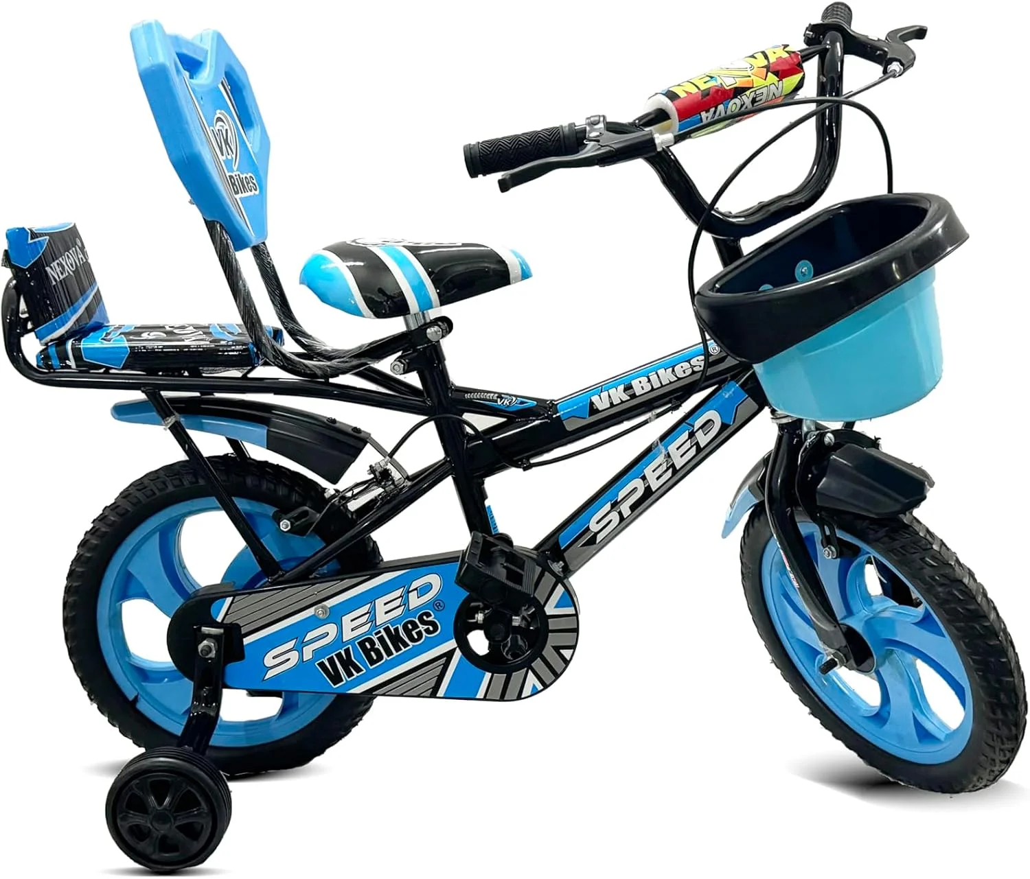 دوچرخه کودکانه سایز ۱۴ با چرخ های کمکی و زین دوبل (۹۰٪ مونتاژ شده) مناسب پسران و دختران