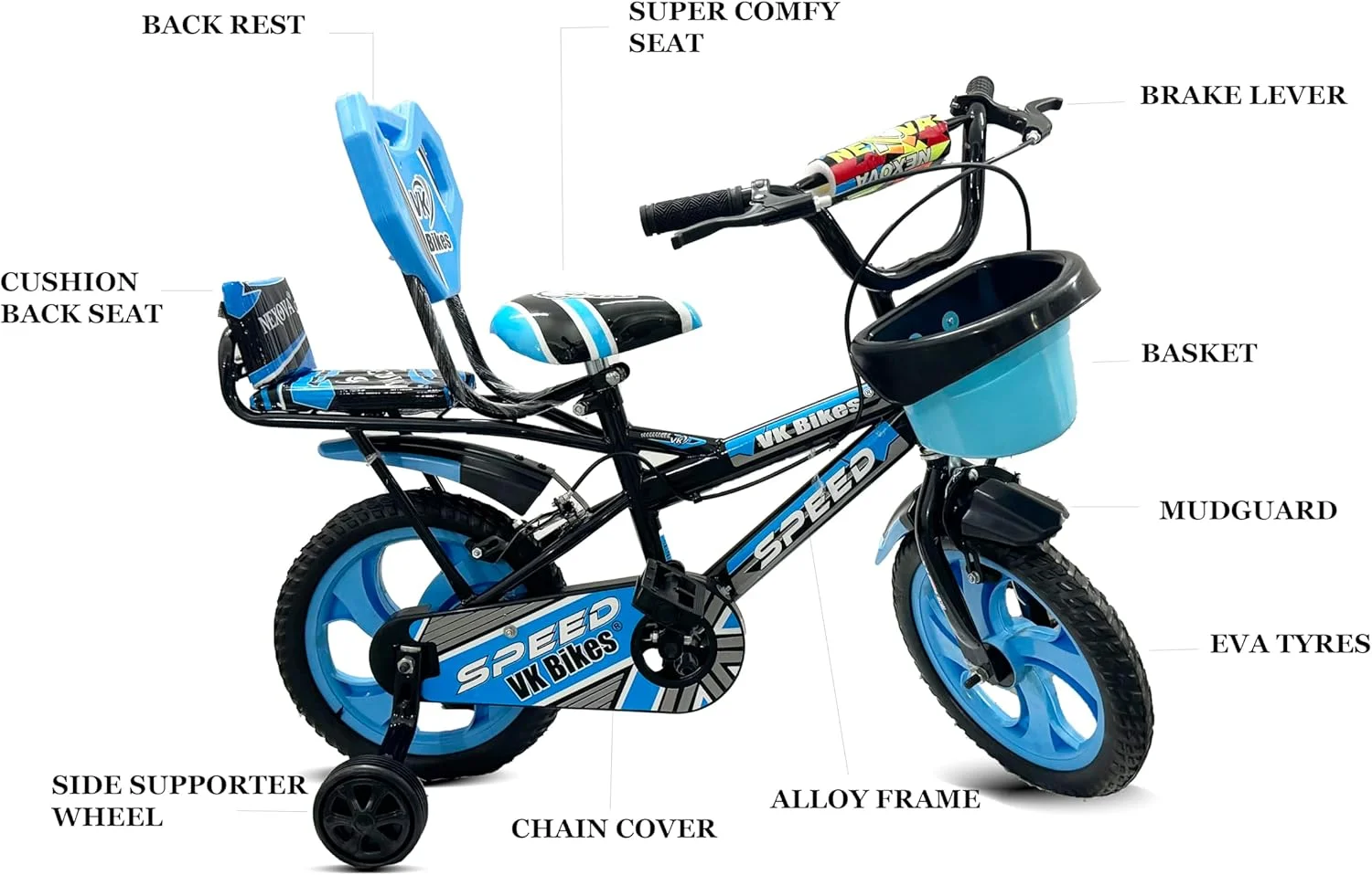 دوچرخه کودکانه سایز ۱۴ با چرخ های کمکی و زین دوبل (۹۰٪ مونتاژ شده) مناسب پسران و دختران