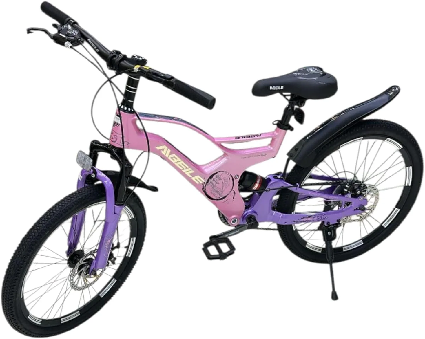 دوچرخه بچه گانه 20 اینچی - دوچرخه 28 سرعته با سیستم تعلیق دوگانه، دنده انگشتی، ترمزهای دیسکی دوگانه و صندلی قابل تنظیم | فریم و رینگ آلومینیومی، چرخ های تیوپ بادی، پایه پارک | دوچرخه دخترانه در امارات