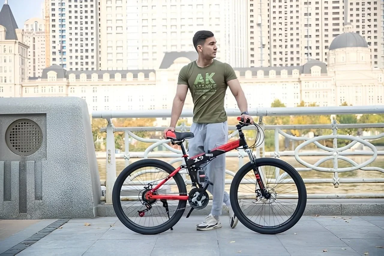 دوچرخه کوهستان تاشو 26 اینچی با 24 دنده (مشکی، مشکی)