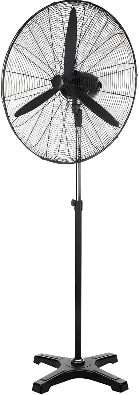 فن ایستاده صنعتی 26 اینچی – سرعت بالا، مشکی | 3 حالت سرعت | پره های 3 تیغه برای جریان هوای قدرتمند | سر قابل تنظیم شیب | خنک کننده سنگین برای باشگاه، انبار، گاراژ و کارگاه