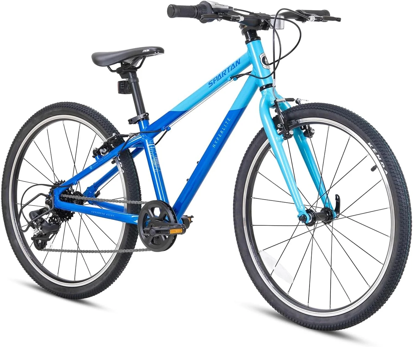 دوچرخه بچه گانه آلومینیومی اسپارتان 20 اینچ Hyperlite آبی روشن | فریم آلیاژی فوق سبک 9 کیلوگرمی 6061، سیستم محرکه 8 سرعته Shimano، ترمزهای Tektro و هندسه ارگونومیک برای سنین 7 تا 10 سال | SP-3325-LB-20