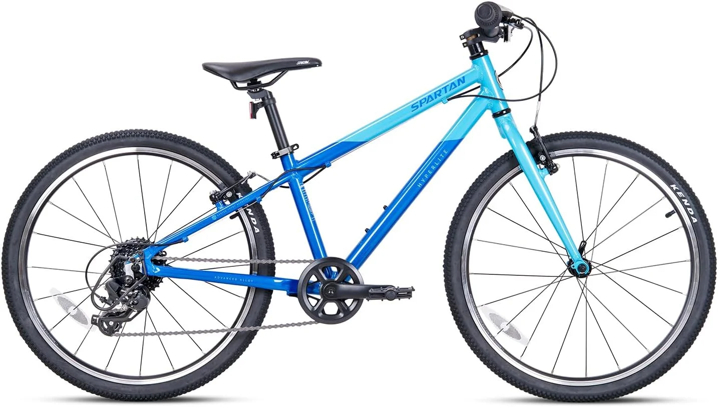 دوچرخه بچه گانه آلومینیومی اسپارتان 20 اینچ Hyperlite آبی روشن | فریم آلیاژی فوق سبک 9 کیلوگرمی 6061، سیستم محرکه 8 سرعته Shimano، ترمزهای Tektro و هندسه ارگونومیک برای سنین 7 تا 10 سال | SP-3325-LB-20