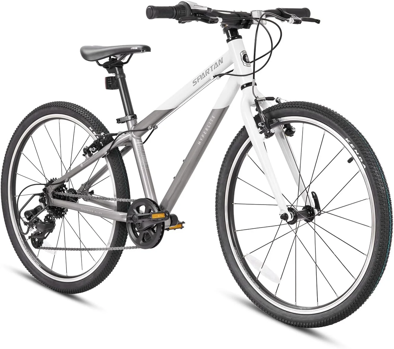دوچرخه بچه گانه آلومینیومی اسپارتان هایپرلایت سایز 20 اینچ سفید/طلایی | فریم آلیاژ 6061 فوق سبک 9 کیلوگرمی، سیستم محرکه 8 سرعته Shimano، ترمزهای Tektro و هندسه ارگونومیک برای سنین 7-10 سال | SP-3325-WHTGO-20