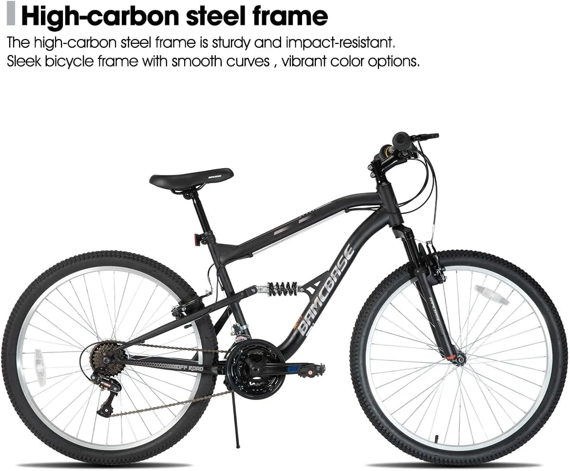 دوچرخه کوهستانی مردانه Hiland با سیستم تعلیق کامل، 18 سرعته، چرخ 26 اینچی، ترمز دیسکی دوگانه برای مردان و زنان