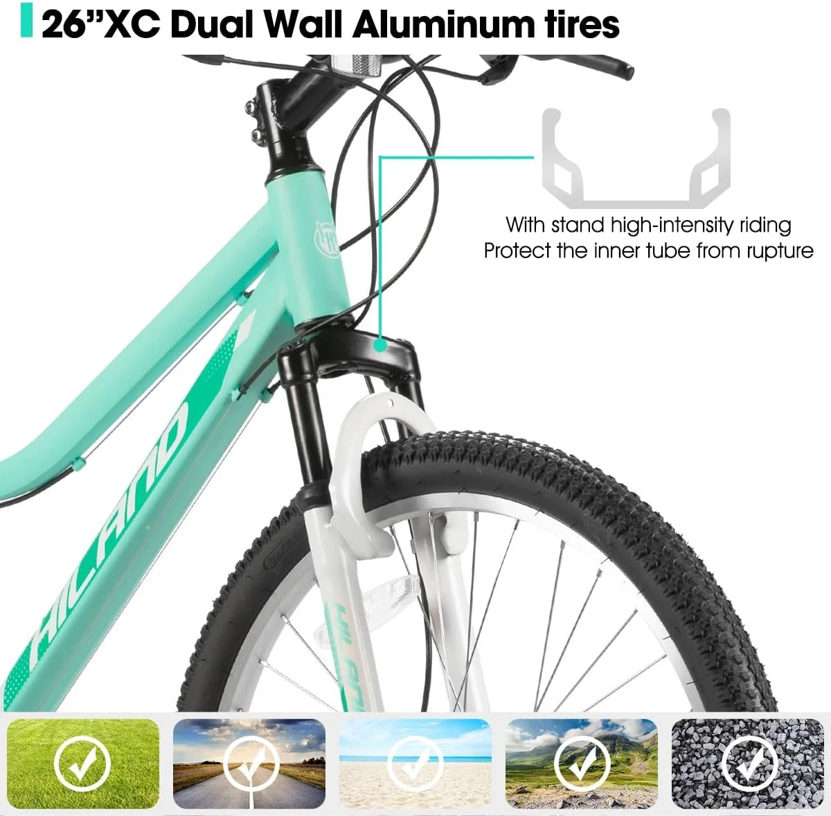 دوچرخه کوهستانی 26 اینچی هایلند با فریم استپ-ترو، 18 دنده، دوشاخ کمک فنردار، دوچرخه برای زنان، مردان و بزرگسالان