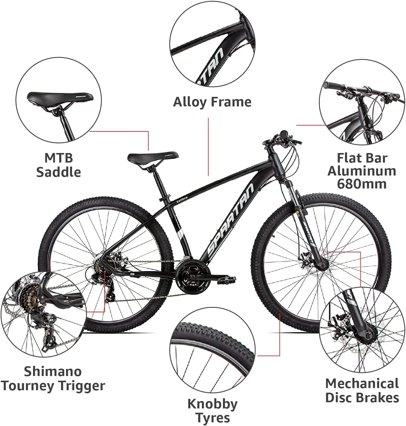 دوچرخه کوهستانی اسپارتان کالیبر هاردتیل | فریم و طوقه های آلیاژی سبک | دنده | ترمز دیسکی | دوچرخه با سیستم تعلیق جلو و شانژمان شیمانو | سایز - 24 | 26 | 27.5 | 29 اینچ