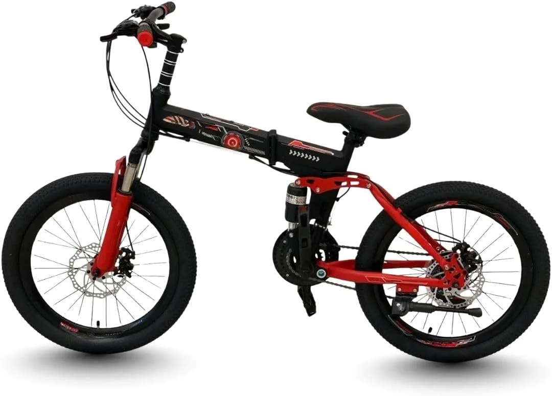 دوچرخه کوهستان تاشو 20 اینچی - دوچرخه 24 سرعته | سیستم تعلیق دوگانه | سیستم ترمز دیسکی | جمع و جور و قابل حمل | مشکی