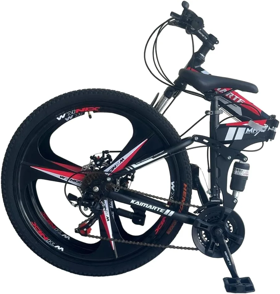 دوچرخه تاشو 26 اینچ، 21 دنده، کمک فنر دوبل، چرخ آلیاژی - دوچرخه کوهستان رنگ: مشکی/قرمز