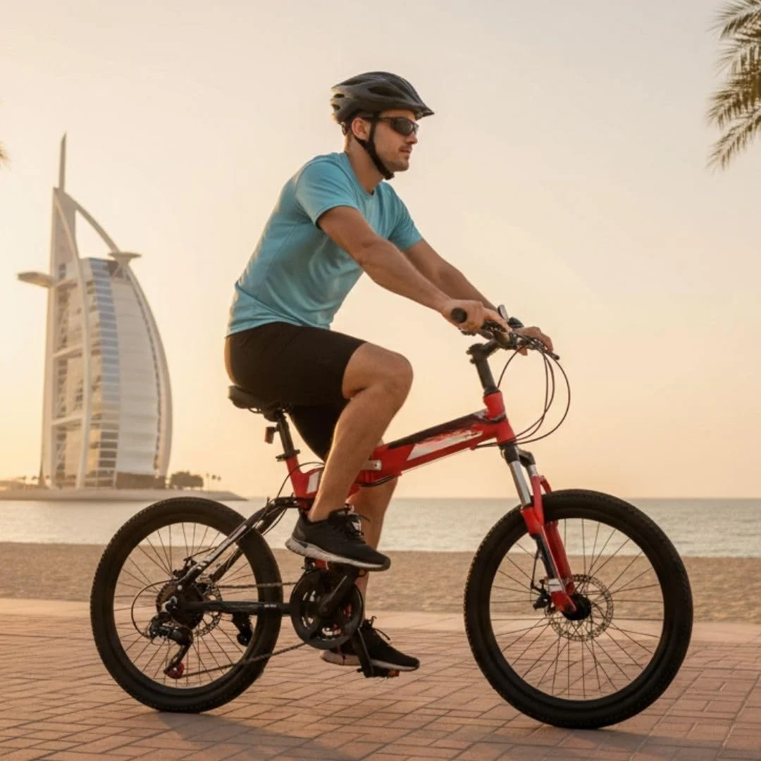 دوچرخه تاشو 21 دنده، دارای طوقه پره ای و سیستم تعلیق جلو