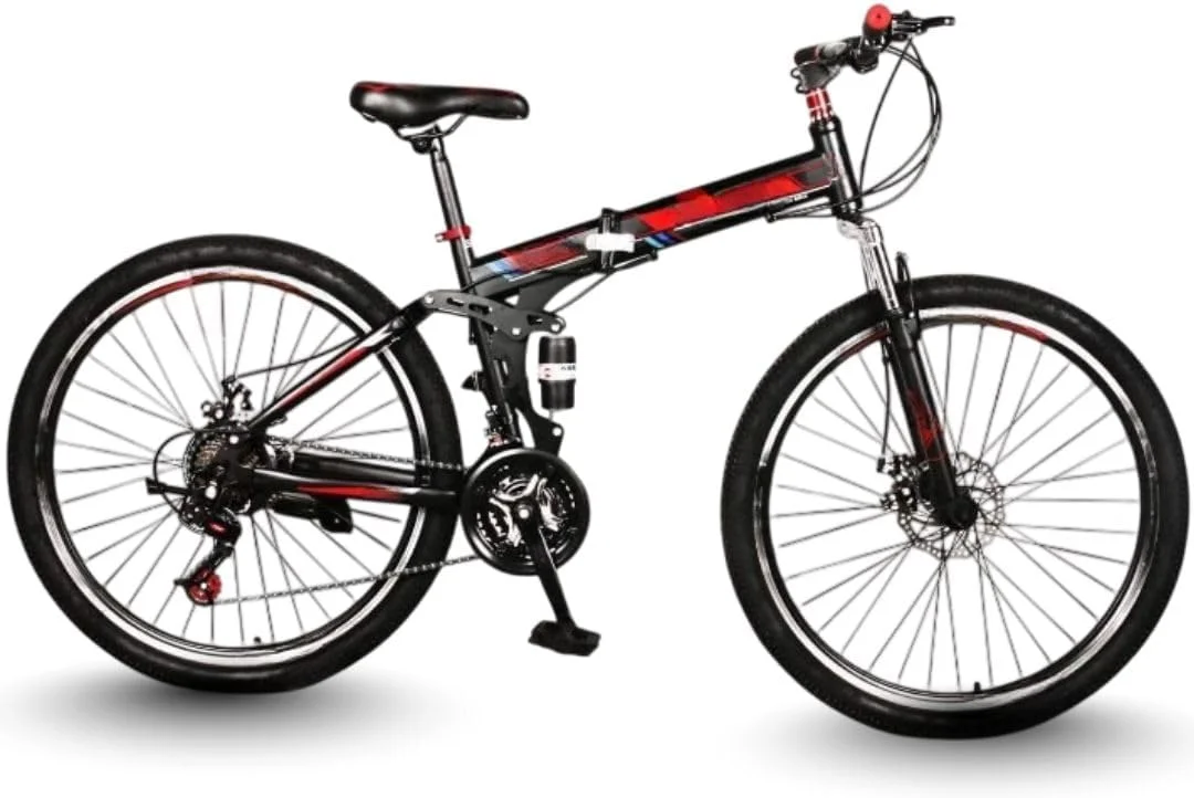 دوچرخه کوهستان تاشو - 26 اینچ | سیستم تعلیق دوگانه | سیستم دنده 21 سرعته | فریم تاشو قابل حمل | ساختار فولادی بادوام | دوچرخه مناسب تمام سطوح