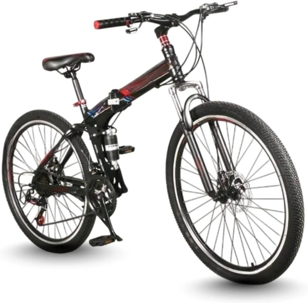 دوچرخه کوهستان تاشو - 26 اینچ | سیستم تعلیق دوگانه | سیستم دنده 21 سرعته | فریم تاشو قابل حمل | ساختار فولادی بادوام | دوچرخه مناسب تمام سطوح