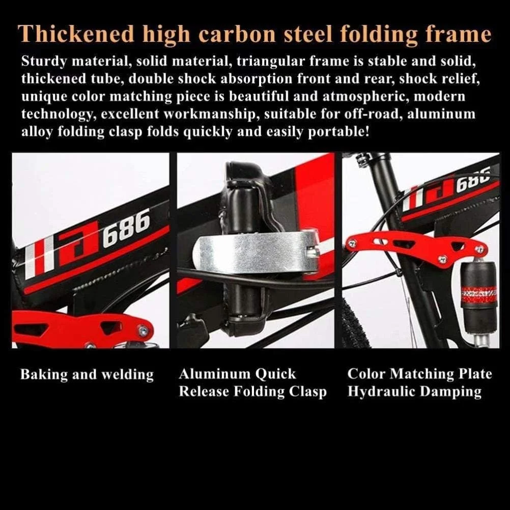 دوچرخه کوهستانی تاشو 24/26 اینچی مردانه با صندلی قابل تنظیم، بدنه فولادی سخت، 27 دنده، 26 اینچ