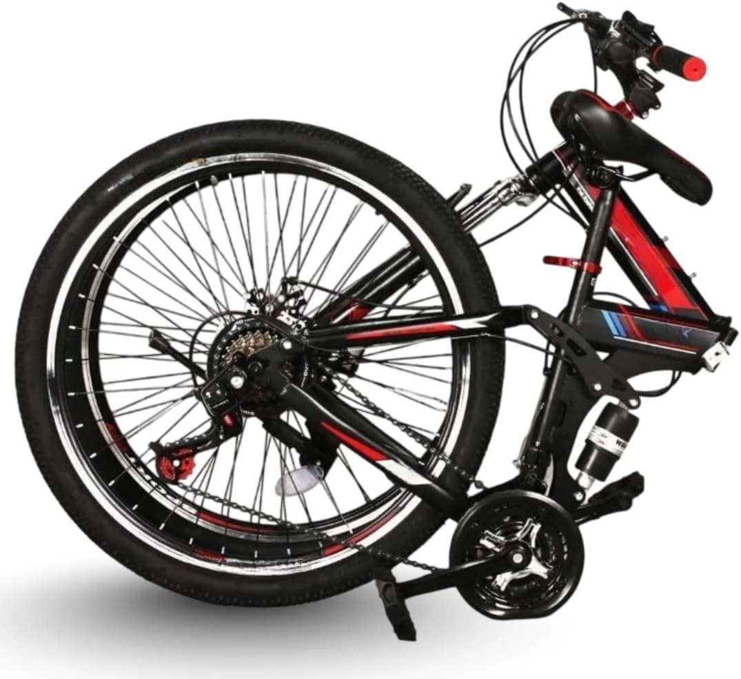 دوچرخه کوهستان تاشو - 26 اینچ | سیستم تعلیق دوگانه | سیستم دنده 21 سرعته | فریم تاشو قابل حمل | ساختار فولادی بادوام | دوچرخه مناسب تمام سطوح