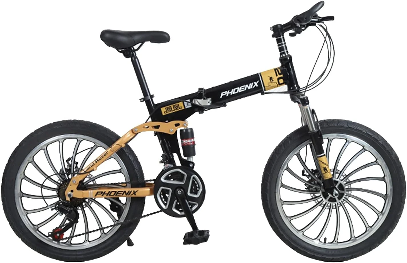 دوچرخه تاشو 20 اینچی، دوچرخه کوهستانی 7 سرعته دانشجویی با ترمزهای مکانیکی جلو و عقب، برای پسران و دختران (رنگ: طلایی)