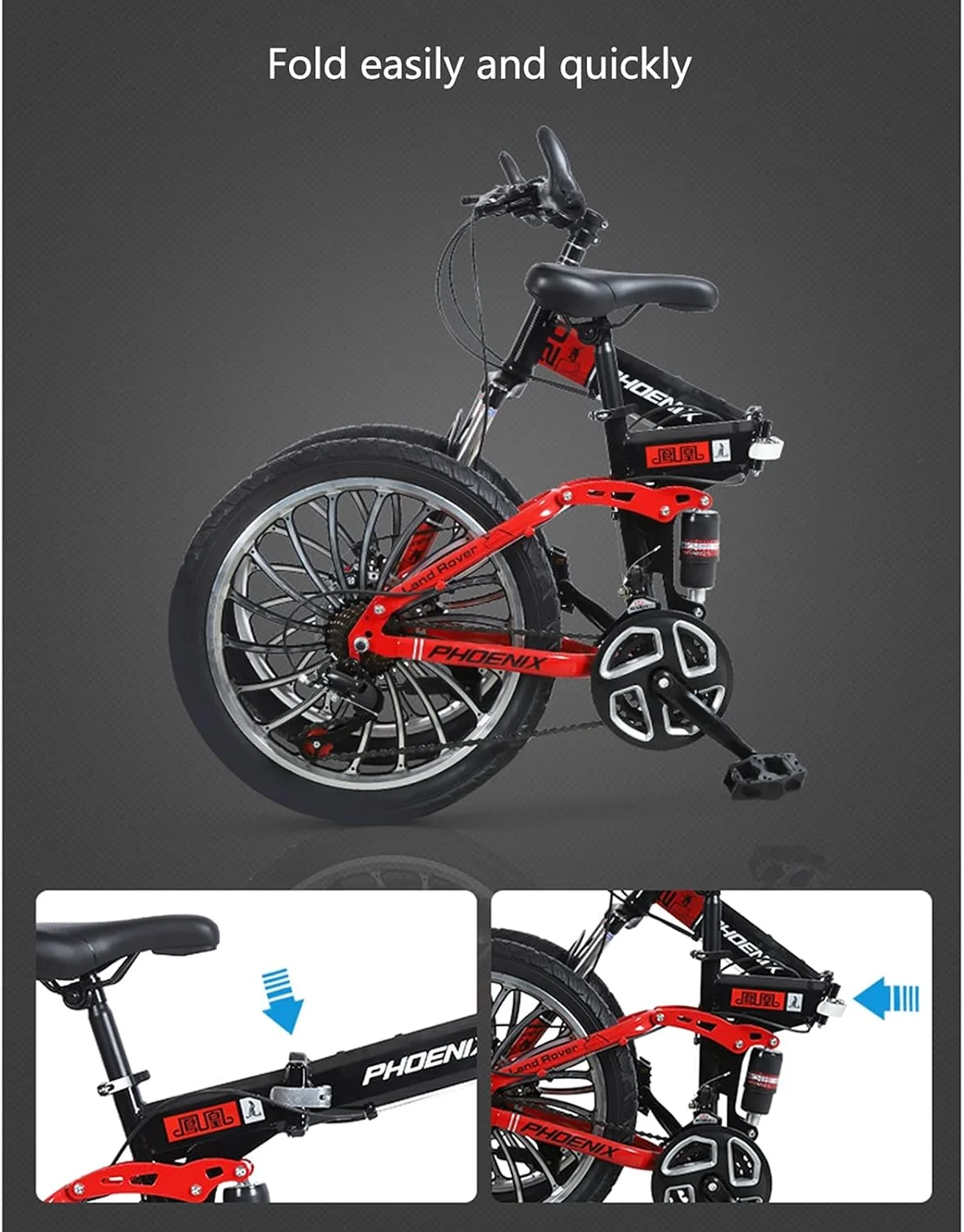 دوچرخه تاشو 20 اینچی، دوچرخه کوهستانی 7 سرعته دانشجویی با ترمزهای مکانیکی جلو و عقب، برای پسران و دختران (رنگ: طلایی)