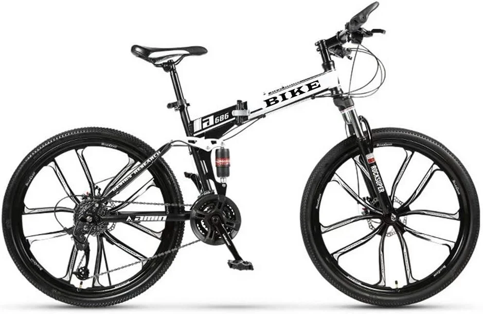 دوچرخه کوهستان تاشو 24/26 اینچی، دوچرخه ام تی بی با چرخ 10 پره، سفید