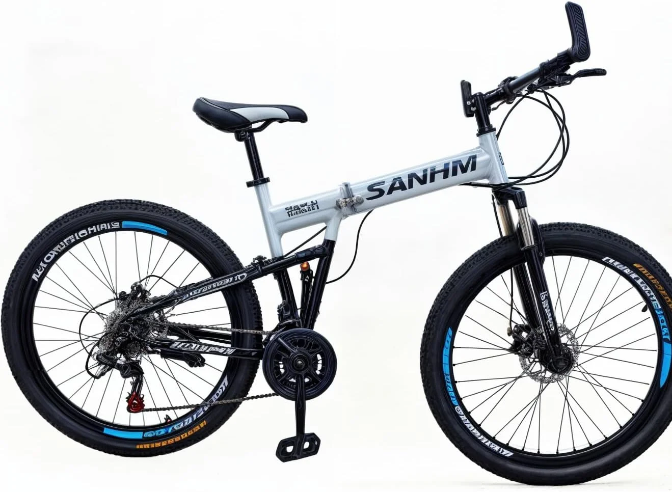 دوچرخه تاشو 26 اینچی با فریم فولادی کربنی، 21 دنده، سیستم تعلیق جلو، چرخ پره ای، ترمز دیسکی دوبل، سفید دوچرخه تاشو 26 اینچی با فریم فولادی کربنی، 21 دنده، سیستم تعلیق جلو، چرخ پره ای، ترمز دیسکی دوبل، سفید