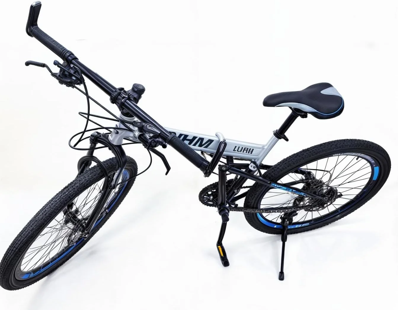 دوچرخه تاشو 26 اینچی، فریم فولاد کربنی، 21 دنده، چرخ پره ای، سیستم تعلیق جلو، ترمز دیسکی دوبل، مشکی