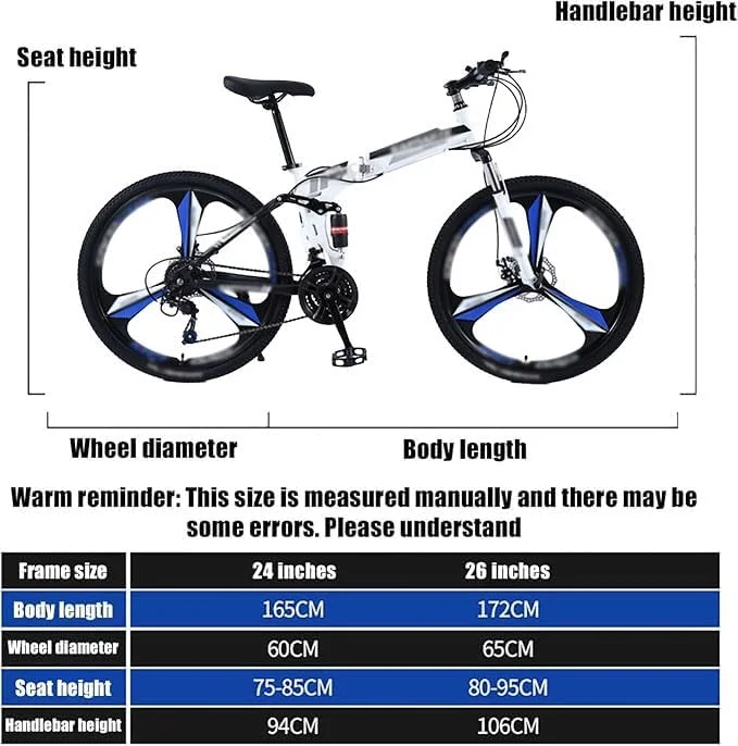 دوچرخه کوهستانی تاشو 24 و 26 اینچی با سیستم تعلیق دوگانه، 21 دنده، فریم فولادی کربنی، مناسب ورزش و دوچرخه سواری برای بزرگسالان، آقایان، بانوان و نوجوانان