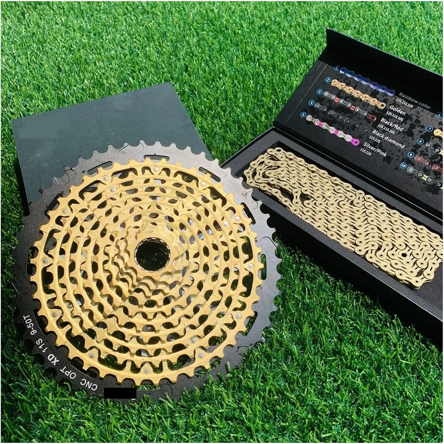 خودرو خلاص کن Evikoo دنده 11S 12 سرعته 9-50T XD MTB، خودرو خلاص کن فولادی K7 مناسب دوچرخه کوهستان 11 و 12 سرعته (رنگ: زنجیر طلایی 11 سرعته، سایز: مشکی)