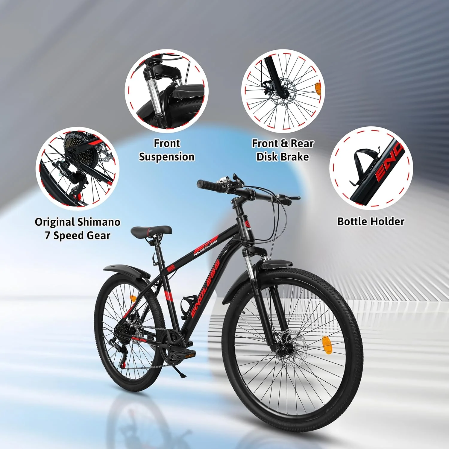دوچرخه کوهستانی با فریم فولادی کربنی 18 اینچی، چرخ‌های 26 اینچی و تعویض دنده شیمانو تورنی برای بزرگسالان | ترمزهای دیسکی، صندلی قابل تنظیم، لاستیک‌های مناسب تمام سطوح، سیستم تعلیق