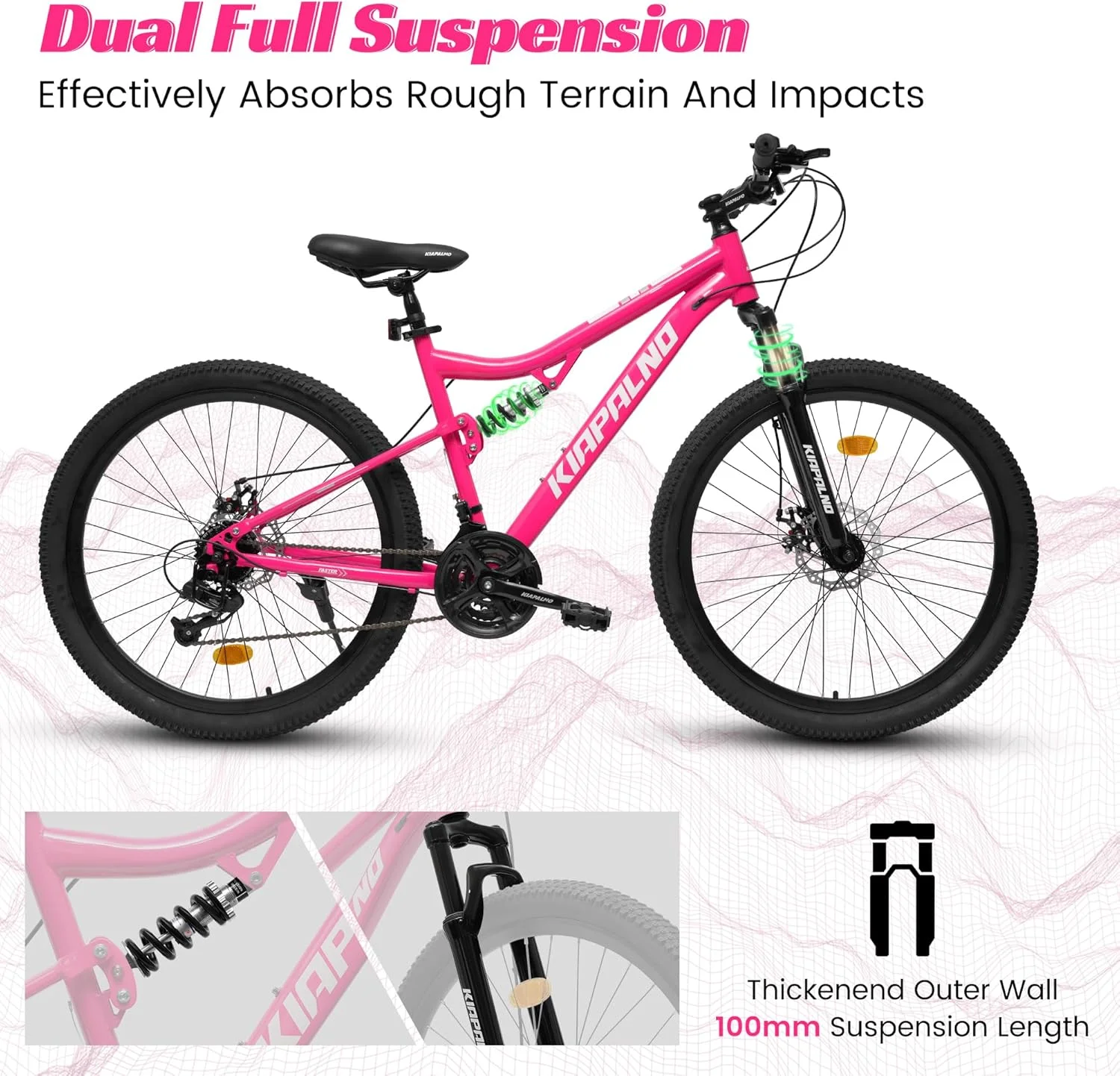 دوچرخه کوهستان سایز ۲۴، ۲۶، ۲۷.۵ اینچ، دوچرخه دو کمک فنره مردانه و زنانه، ۲۱ دنده ترمز دیسکی دوبل، دوچرخه کوهستان پسرانه مردانه برای مدرسه، کار، کمپینگ تابستانی، انتخاب هدیه تولد