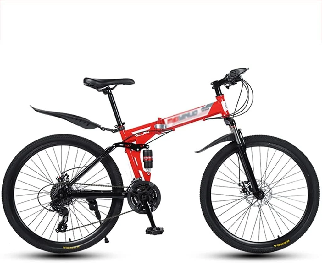 دوچرخه کوهستانی تاشو بزرگسالان، سیستم تعلیق کامل، 21 دنده، ترمز دیسکی دوگانه، مناسب برای آقایان و بانوان