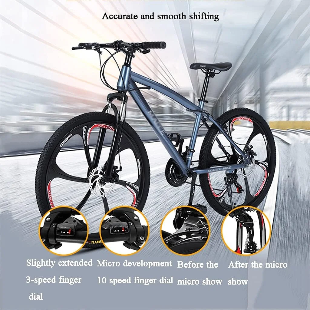 دوچرخه کودکانه 24/26 اینچی، دوچرخه کوهستانی، دوچرخه مسیر کوهستانی، دوچرخه با فریم فولادی کربنی بالا، 27 سرعته، ترمز دیسکی دوگانه برای بزرگسالان