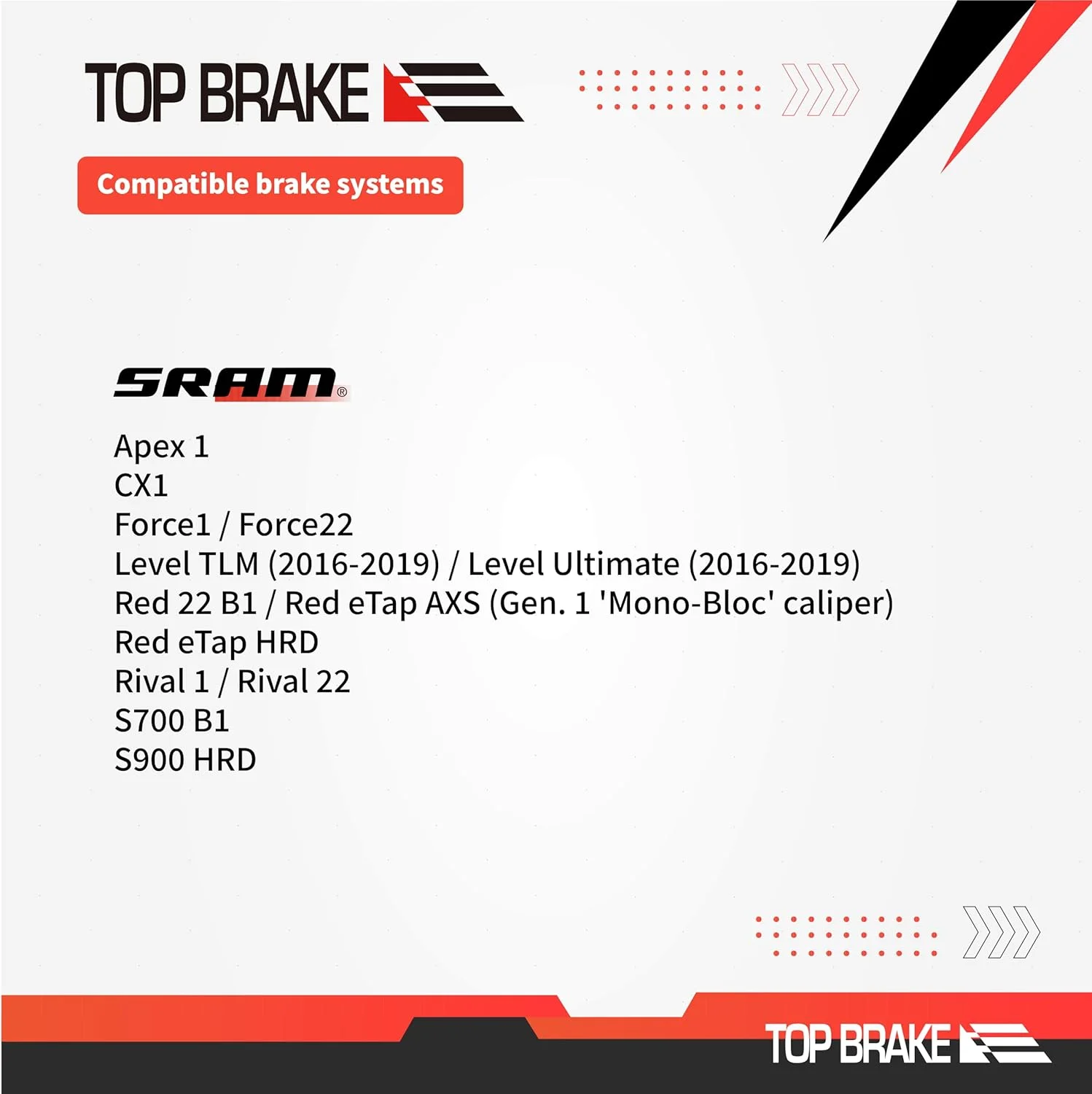 لنت ترمز دیسکی دو جفتی TOP BRAKE برای AVID SRAM Level TLM/Ultimate, Force 22/1, Red eTap HRD, Rival 1 / Rival 22, S700 B1, S900 HRD