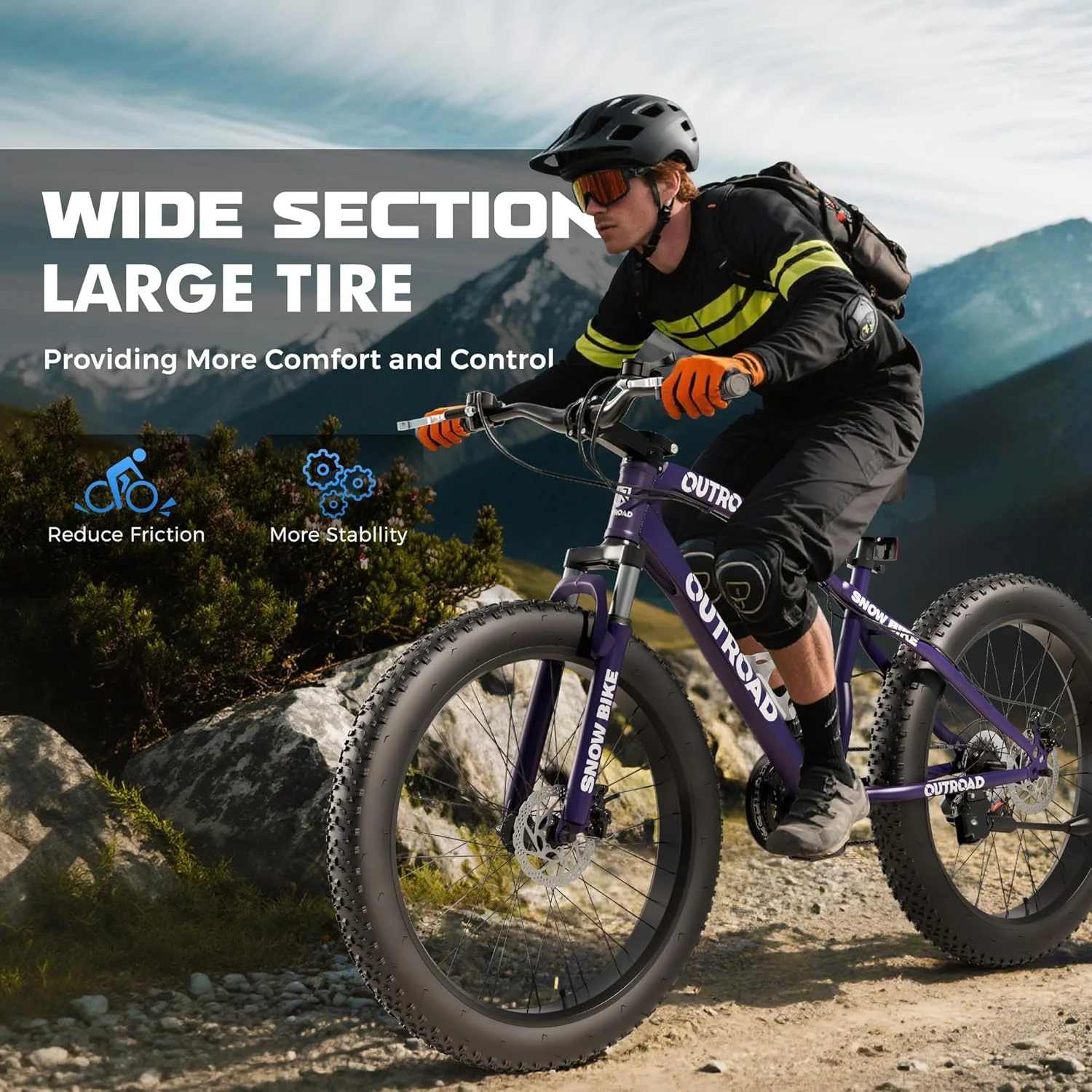 دوچرخه کوهستان تایر پهن، دوچرخه 21 سرعته با چرخ های 26 اینچی، دوچرخه های ضد لغزش بزرگسالان با سیستم تعلیق جلو، ترمز دیسکی دوبل، فریم فولادی کربنی (رنگ های مختلف)