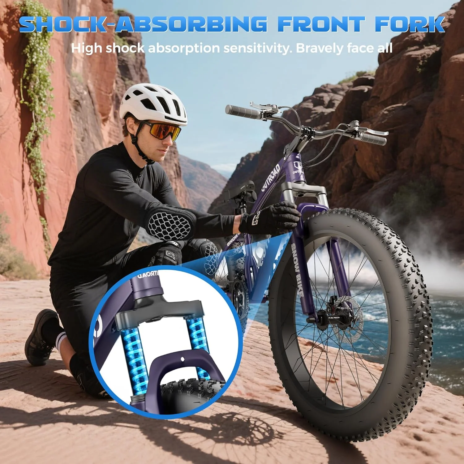 دوچرخه کوهستان تایر پهن، دوچرخه 21 سرعته با چرخ های 26 اینچی، دوچرخه های ضد لغزش بزرگسالان با سیستم تعلیق جلو، ترمز دیسکی دوبل، فریم فولادی کربنی (رنگ های مختلف)