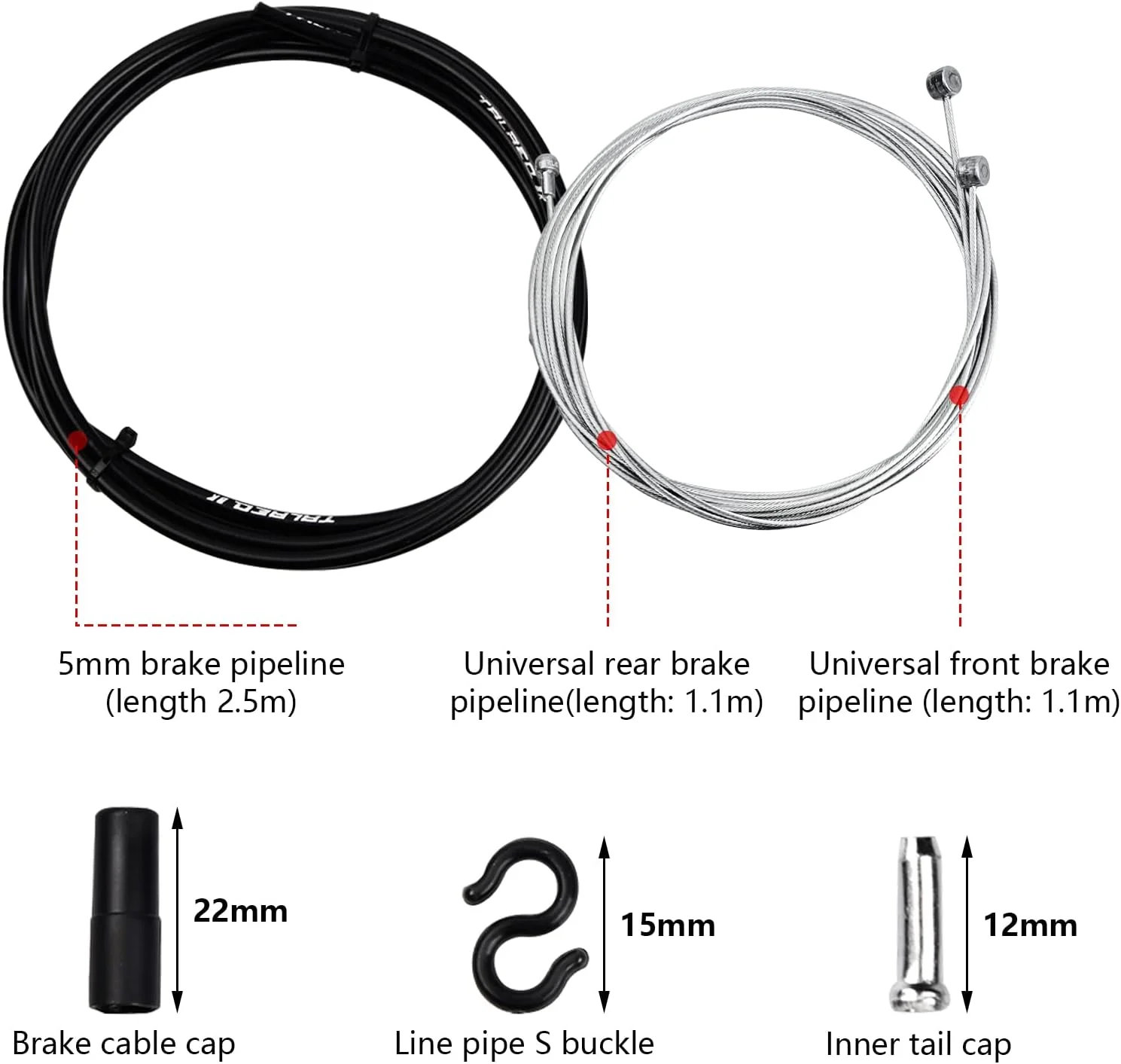 سیم ترمز دوچرخه، مجموعه سیم ترمز دوچرخه، سیم دنده بوودن، سیم داخلی ترمز جهانی، روکش سیم ترمز 2.5 متری + سیم ترمز جلو 1.1 متری + سیم ترمز عقب دوچرخه 1.7 متری به همراه سرسیم