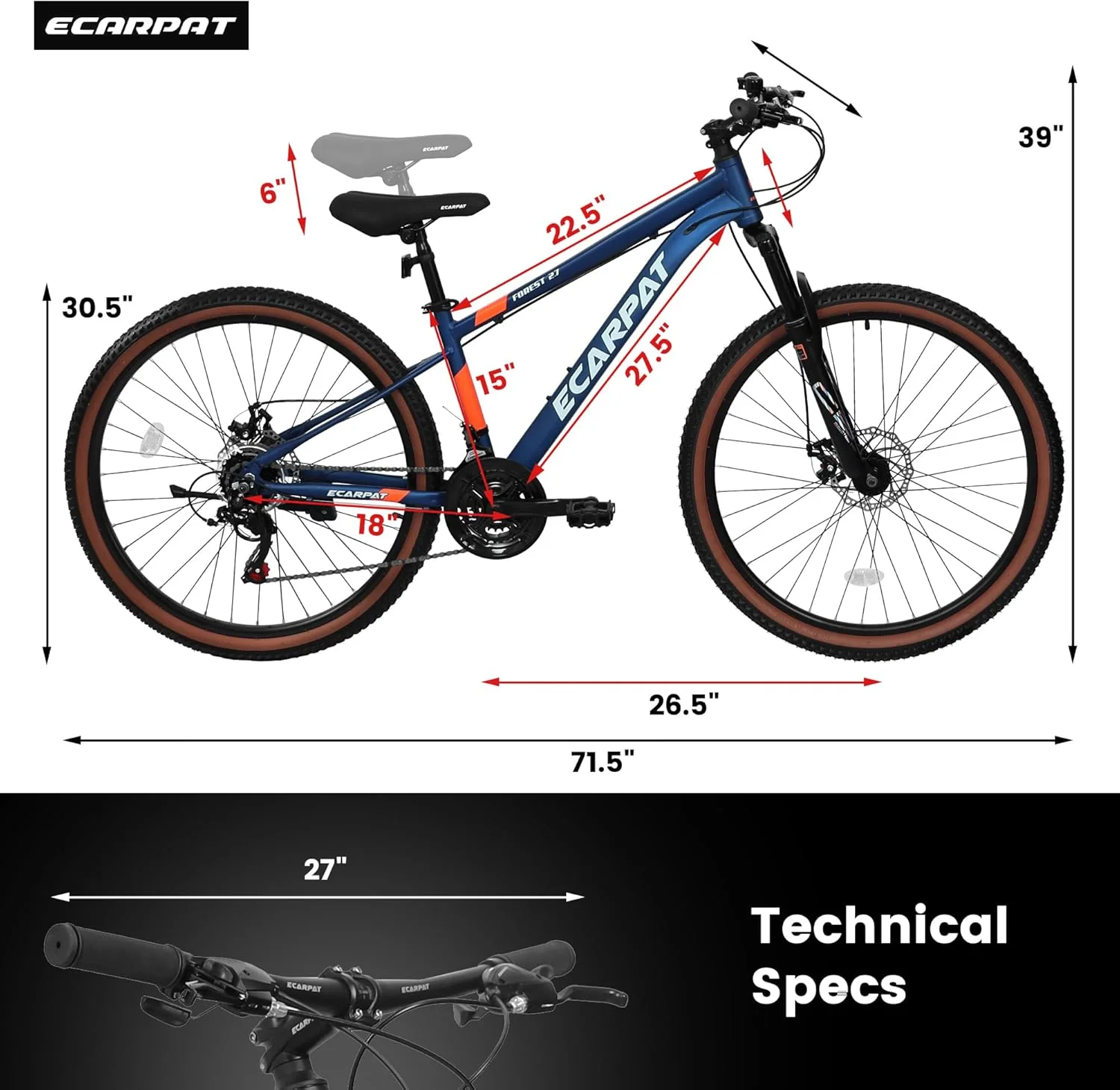 دوچرخه کوهستانی 27 اینچی با 21 دنده، ترمز دیسکی و سیستم تعویض دنده ماشه ای، فریم آلومینیومی مناسب برای همه
