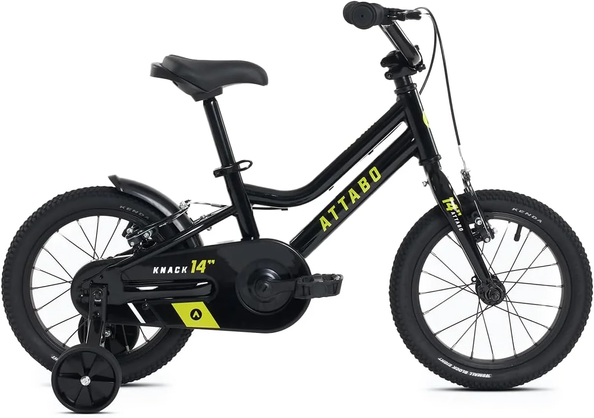 دوچرخه کودکانه 14 اینچی ATTABO Knack 14 (2-5 سال) با فریم آلومینیومی سبک (8 کیلوگرم)، چرخ‌های 14 اینچی، قد 85-110 سانتی‌متر، حداکثر وزن قابل تحمل 50 کیلوگرم، فرمان ارگونومیک، ایده‌آل برای اولین تجربه‌های دوچرخه‌سواری