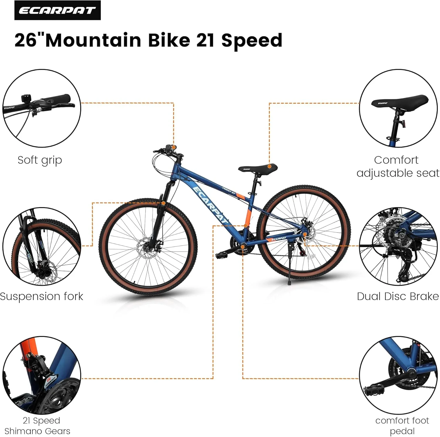 دوچرخه کوهستانی 27 اینچی با 21 دنده، ترمز دیسکی و سیستم تعویض دنده ماشه ای، فریم آلومینیومی مناسب برای همه